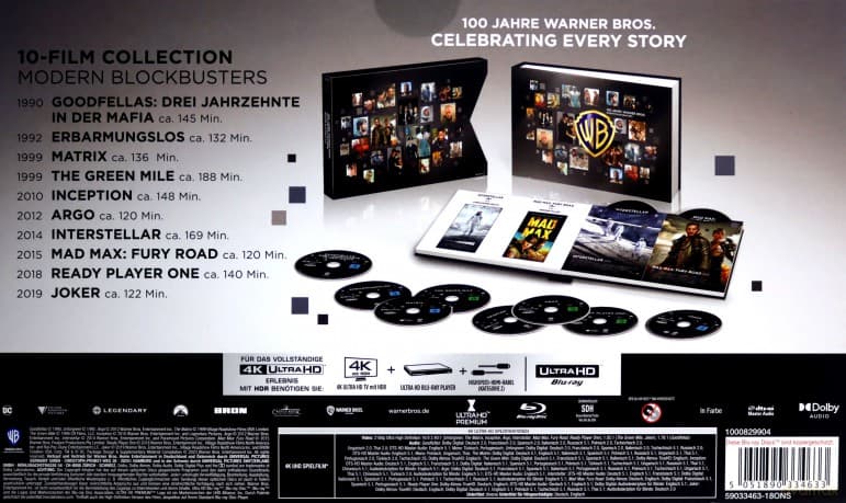 Warner Bros. Modern Blockbusters: Chłopcy z ferajny / Bez przebaczenia / Operacja Argo / Joker / Ready Player One / Interstellar / Mad Max: Fury Road / Incepcja / The Green Mile / Matrix