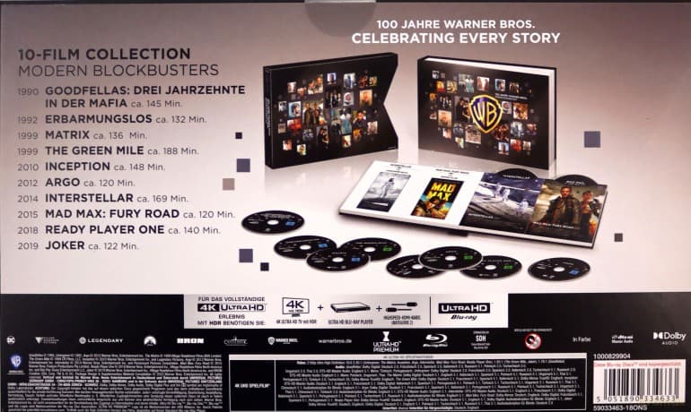 Warner Bros. Modern Blockbusters: Chłopcy z ferajny / Bez przebaczenia / Operacja Argo / Joker / Ready Player One / Interstellar / Mad Max: Fury Road / Incepcja / The Green Mile / Matrix