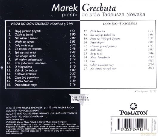 Marek Grechuta: Piosenki Do Słów Tadeusza Nowaka